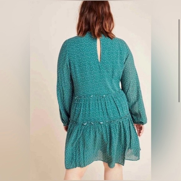NWT! Anthropologie Maeve Esther Tiered Tunic 2X Green White Polkadot Dot Ruffle - Picture 2 of 7